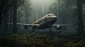 Decayed Junglepunk: Nostalgic Airplane Landing In Dystopian Forest