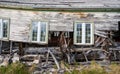 Decaying facade and windows of the historic Bering Hill Chapel on Adak Island Royalty Free Stock Photo
