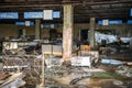 Decaying market place in Pripyat, abandoned after the nuclear explosion in Prypiat, Ukraine. December 2019