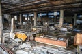 Decaying market place in Pripyat, abandoned after the nuclear explosion in Prypiat, Ukraine. December 2019