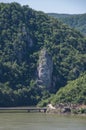 Decebal Head sculpted in rock, Danube Gorges Cazanele Dunarii Royalty Free Stock Photo