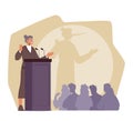 Deceitful Female Character Stand On Podium Or Tribune, Likely Giving A Speech Or Addressing An Audience