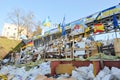 December 2013 - February 2014, Kiev, Ukraine: Euromaidan, Maydan, Maidan detailes of barricades and tents on Khreshchatik street
