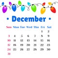 December 20230 Calendar Leaf - Illustration. Vector graphic page. December 2023 Calendar vector illustration with Christmas lights