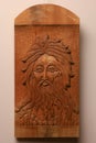 December 5, 2023 Balti Moldova. Wood carved image in icon style. An unusual hobby. Royalty Free Stock Photo