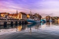 December 03, 2016: Boats by the harbor by the town of Helsingor, Denmark