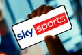 December 9, 2023, Brazil. In this photo illustration, the Sky Sports logo is displayed on a smartphone screen