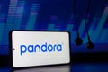 December 7, 2021, Brazil. In this photo illustration the streaming service logo Pandora Radio seen displayed on a smartphone Royalty Free Stock Photo