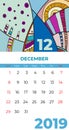 2019 December calendar abstract contemporary art vector. Desk, screen, desktop month 12,2019, colorful 2019 calendar template