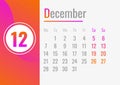 December calendar 2020 concept banner, cartoon style