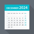December 2024 Calendar Green Leaf - Vector Illustration. Week starts on Monday