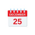 25 December, Christmas calendar icon. Vector illustration Royalty Free Stock Photo