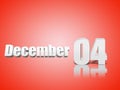 04 December, Monthly 3D Calendar. Text Effect on Red Background