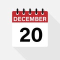 December - Calendar Icon. Calendar Icon with shadow. Flat style. Date, day and month Royalty Free Stock Photo