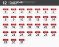 December. Calendar icons set. Date and time. 2018 year. Royalty Free Stock Photo