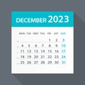 December 2023 Calendar Green Leaf - Vector Illustration. Week starts on Monday