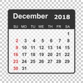 December 2018 calendar. Calendar planner design template. Week s