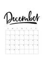 December. Calendar planner 2019 week starts on Sunday. Part of sets of 12 months Vector template print A4 ink hand drawn lettering Royalty Free Stock Photo