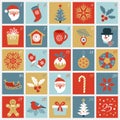 December christmas advent calendar winter card with xmas and new year symbols Royalty Free Stock Photo