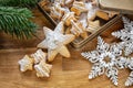 December is Christmas time.Christmas cookies with tree branches and decorations for the Christmas tree - snowflak.Winter holiday.