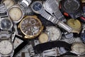 22 December 2023: Close up photos of used watches being sold on the side of the road, Antique watches, clocks Royalty Free Stock Photo