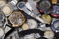 22 December 2023: Close up photos of used watches being sold on the side of the road, Antique watches, clocks Royalty Free Stock Photo