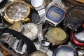 22 December 2023: Close up photos of used watches being sold on the side of the road, Antique watches, clocks