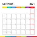December 2024 colorful wall calendar, week starts on Monday