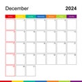 December 2024 colorful wall calendar, week starts on Sunday