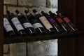 December 16, 2020 Cricova Moldova stand with branded wine products. Selective focus