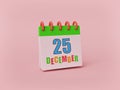 December 25, cute minimal calendar on pastel background. christmas day Date. 3d rendering