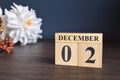December 02, Date cover design with calendar cube.