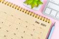 December 2021 desk calendar with keyboard computer Royalty Free Stock Photo