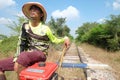 December 2015-Driver of the bamboo train in Battambang,Cambodia.