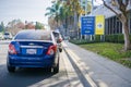 December 9, 2017 East Palo Alto / CA / USA - Cars waiting in line to enter the IKEA parking lot; Welcome to IKEA sign and store