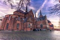 December 04, 2016: Facade of the cathedral of Saint Luke in Roskilde, Denmark Royalty Free Stock Photo