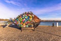 December 03, 2016: A fish statue made of garbage in Helsingor, D