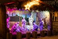 December 15, 2022, Haifa, Israel: Christmas installation of birth of baby Jesus in beautiful neon