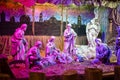 December 15, 2022, Haifa, Israel: Christmas installation of birth of baby Jesus in beautiful neon