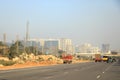 December 17 2022 - Hyderabad, Telangana, India: Indian Traffic on dusty streets