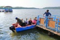 December 28 2022 - Kannur, Kerala, India: People enjoy the Backwater View in the Vayalapra Floating Park