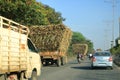 December 18 2022 - Karnataka, India: truck heavily overloaded with sugar cane is going to the factory