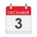 December 3. A leaf of the flip calendar with the date of December 3