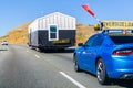 December 2, 2018 Los Angeles / CA / USA - Manufactured house transported on the highway