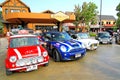 December 16, 2017: Many colorful New and Old Mini cooper car parked at meeting point Royalty Free Stock Photo