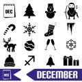 December month theme set of simple icons