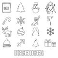 December month theme set of simple outline icons eps10