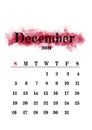 2021 December monthly calendar