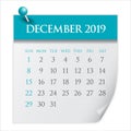 December 2019 monthly calendar vector illustration