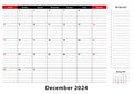 December 2024 Monthly Desk Pad Calendar week starts from sunday, size A3